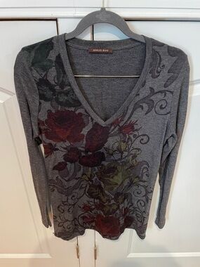 Ashley Blue Charcoal V-Neck Long Sleeve Floral Tunic